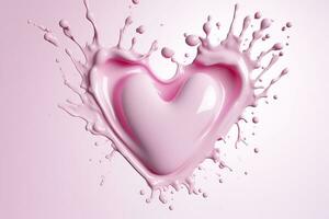 Pink heart shape milk splash, romantic food symbol for Valentines day, AI Generative photo