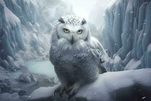 owl on a winter snow background. Generative AI photo