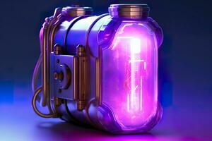 Purple Sci Fi Energy Flask with Pure Background. AI Generative photo