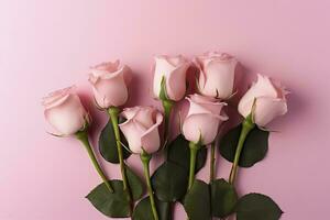 Composition of roses on pink background. AI Generative photo