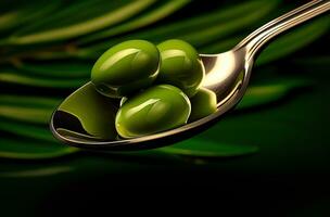 aceituna petróleo en verde aceitunas con hojas. creado con generativo ai foto