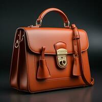 Luxury Leather Handbag and minimalistic backdrop. Created with Generative AI photo