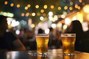 Bokeh background of Street Bar beer restaurant, outdoors in Asia, AI Generative photo