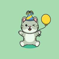 Cute cat on party cartoon illustration vector