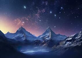 The milky rising in the night sky over the mountains, landscapes, AI Generative photo