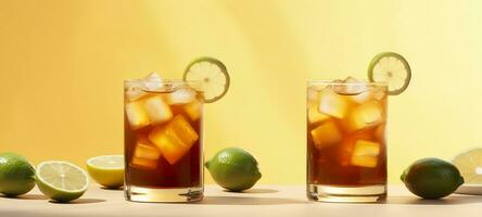 Glasses of tasty Long Island iced tea on light background. AI Generative photo