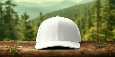 White Cap mockup on a natural background. Generative AI photo