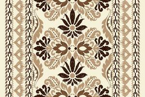 Ikat floral paisley embroidery on cream background.Ikat ethnic oriental pattern traditional.Aztec style abstract vector illustration.design for texture,fabric,clothing,wrapping,decoration,scarf,carpet