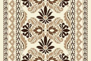 Ikat floral paisley embroidery on cream background.Ikat ethnic oriental pattern traditional.Aztec style abstract vector illustration.design for texture,fabric,clothing,wrapping,decoration,scarf,carpet