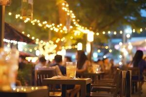 Bokeh background of Street Bar beer restaurant, outdoors in Asia, AI Generative photo