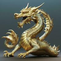 Golden dragon statue. Chinese dragon made of gold. AI Generative photo