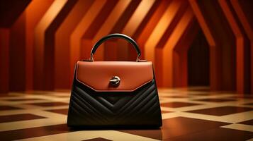 Luxury Leather Handbag and minimalistic backdrop. Created with Generative AI photo