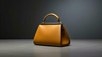 Luxury Leather Handbag and minimalistic backdrop. Created with Generative AI photo