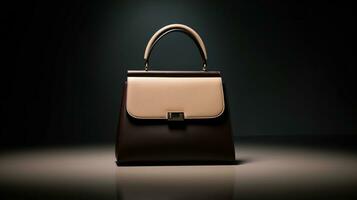 Luxury Leather Handbag and minimalistic backdrop. Created with Generative AI photo