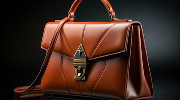 Luxury Leather Handbag and minimalistic backdrop. Created with Generative AI photo