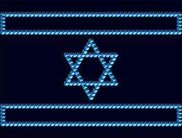 Israeli flag on a dark mournful background. Symbols of Israel based on the Penrose triangle. Monolithic basis of Israeli symbols based on unusual figures with violations of the laws of geometry photo