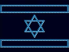 Israeli flag on a dark mournful background. Symbols of Israel based on the Penrose triangle. Monolithic basis of Israeli symbols based on unusual figures with violations of the laws of geometry photo