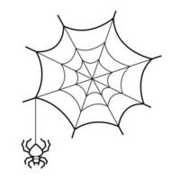 Spider web and spider on  white background. Outline illustration, design elements vector