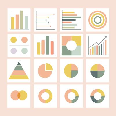 Financial Business data market graph elements templates dot bar pie charts diagrams and graphs flat icons set isolated vector illustration
