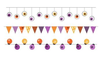 Set of colorful Halloween garlands. Eyes, flags, lanterns. Design elements for banner, poster, advertising, scrapbooking. Vector illustration on white background.