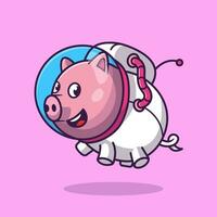 Cute Pig Astronaut Floating Cartoon Vector Icon Illustration.  Animal Technology Icon Concept Isolated Premium Vector.  Flat Cartoon Style