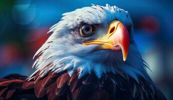 Bald Eagle with big eyes on a dark background. AI generative photo