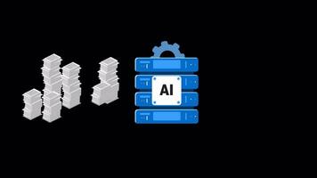 Lots of data is analyzed by an AI program to create a single report Explainer Video Animation - Transparent