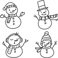 Vector outline of funny snowman. Winter. Merry Christmas. Happy new year .Snow.