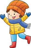 happy boy wearing winter outfit. watercolor vector. kids iluustration. vector