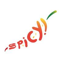 Spicy word with chili food cooking ingredients shape silhouette gradient colored vector illustration typography logo isolated on square white background. Simple art styled drawing.