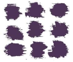 Hand painted purple color ink grunge brush stroke set vector