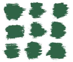Grunge paint ink green color brush stroke set vector
