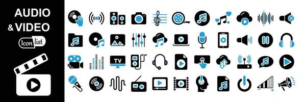 Audio Video icon set. Music, Cinema, File, Song, Movie and more Simple vector icons. Vector illustration.