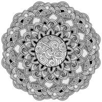 Zen outline mandala with spiral patterns and layered petals vector