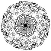 Decorative contour mandala with a floral element in the center, antistress coloring page with ornate patterns vector
