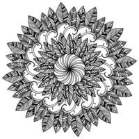 Zen mandala with outline doodle feathers, coloring page with patterns for activity vector