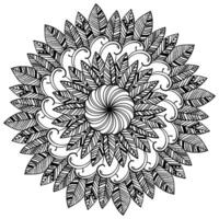 Zen mandala with outline doodle feathers, coloring page with patterns for activity vector