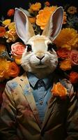 Easter bunny with bow tie and sunglasses on abstract colorful background. AI generative photo