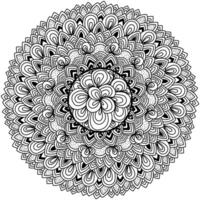 Doodle mandala with contour motifs, intricate elements and patterns, meditative coloring page vector