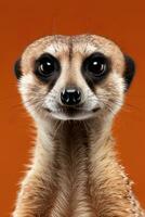 Close-up of a meerkat on an orange background. AI generative photo