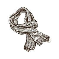 Hand-drawn sketch of knitted  scarf. Knitwear, handmade concept in vintage doodle style. Engraving style. vector