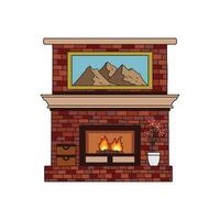Kids drawing Cartoon Vector illustration fireplace with art above Isolated on White Background