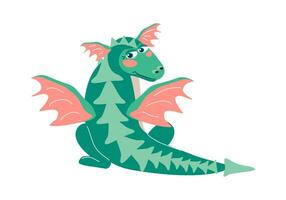 Green winged dragon, symbol of 2024 according to the Chinese horoscope. Vector cartoon illustration for greeting cards, banners, invitations