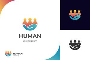 Abstract People Care Logo icon design, Human Icon with Hands Symbol. Flat Vector Logo Design Template Element