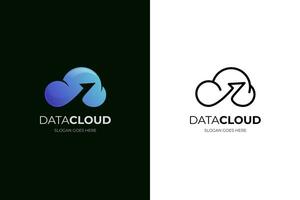 Cloud data computing logo icon design with arrow up. Internet data storage sign for technology brand company vector