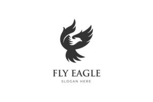 silhouette flying eagle logo illustration, animal phoenix bird logo graphic element, icon design vector