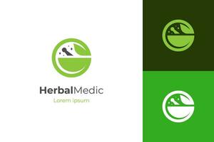 herbario médico para farmacia logo icono diseño vector