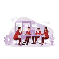 Business people are meeting and working together on a new project in the office. Marketing Digital Technologies concept. Trend Modern vector flat illustration
