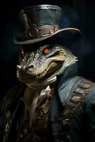 Close-up portrait of a steampunk monster. Steampunk concept. anthropomorphic animal. AI generative photo