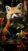 Cute red panda in the forest. AI generative photo